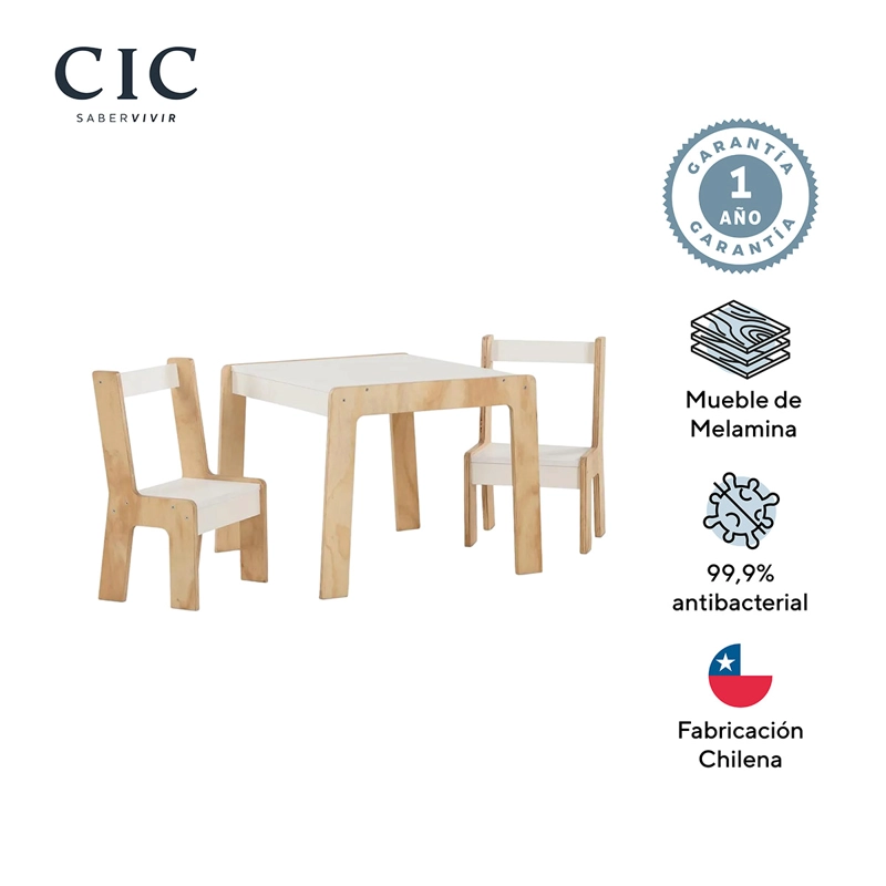 MESA INFANTIL CIC KIDS MADERA DE PINO BLANCO 63CM 63CM 2 SILLAS - 5