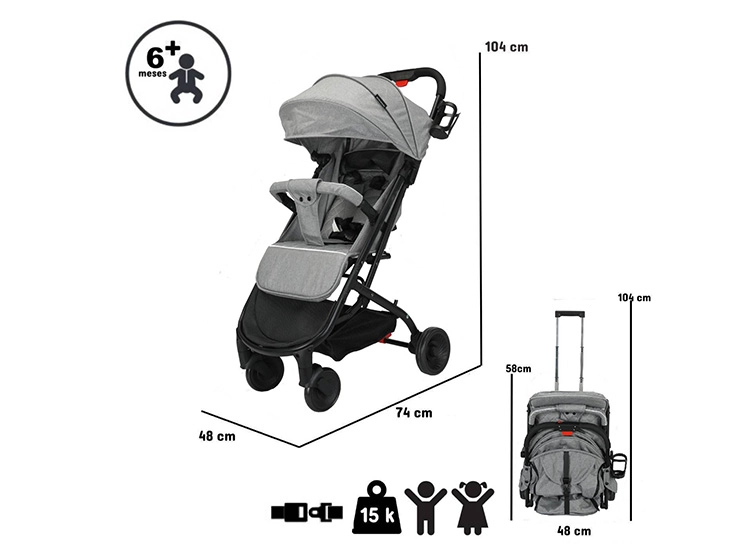 COCHE PASEO KIDSCOOL ULTRA COMPACTO MIMO GRIS - 7