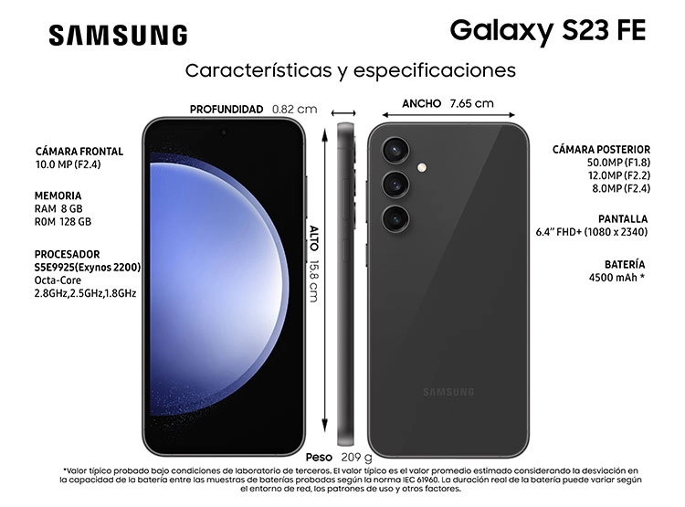 CELULAR SAMSUNG GALAXY S23 FE 128 GB 8 GB RAM 10MP 6.4" - 10
