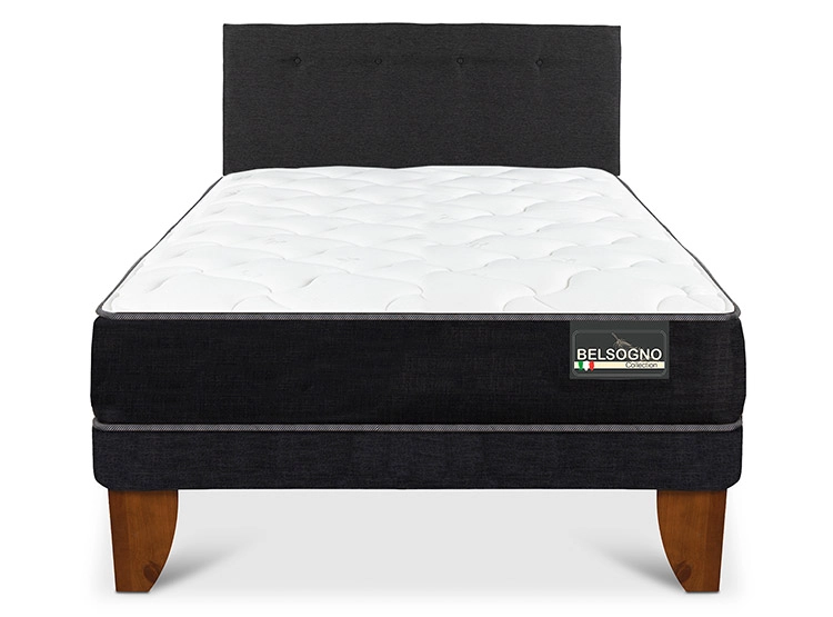 JUEGO DE DORMITORIO BELSOGNO CAMA EUROPEA PLUS 1.5 PLAZAS NEGRO + RESPALDO BLACK - 1