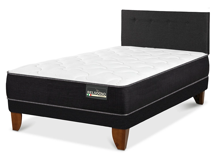 JUEGO DE DORMITORIO BELSOGNO CAMA EUROPEA PLUS 1.5 PLAZAS NEGRO + RESPALDO BLACK - 2