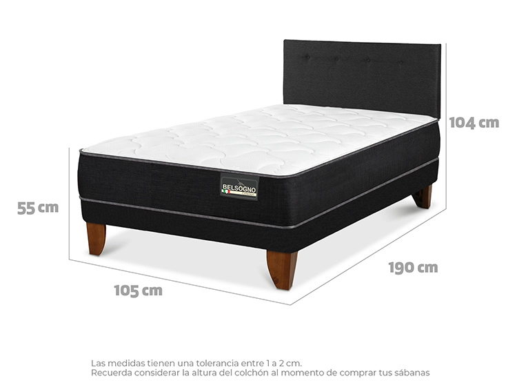 JUEGO DE DORMITORIO BELSOGNO CAMA EUROPEA PLUS 1.5 PLAZAS NEGRO + RESPALDO BLACK - 3