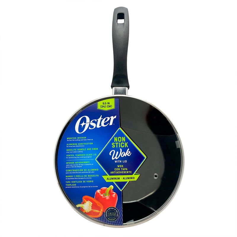 SARTÉN WOK OSTER CLAIRBORNE 24 CM C/ TAPA ALUMINIO  - 4