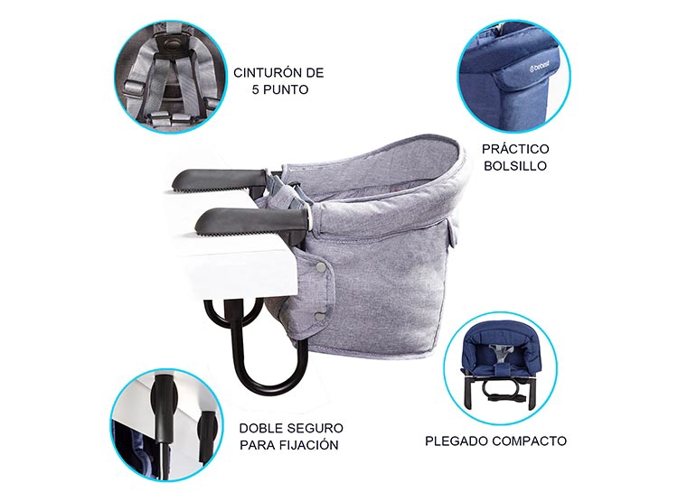 SILLA DE COMER BEBESIT EAT & BEAR SUJECIÓN DE MESA PORTABLE GRIS - 6