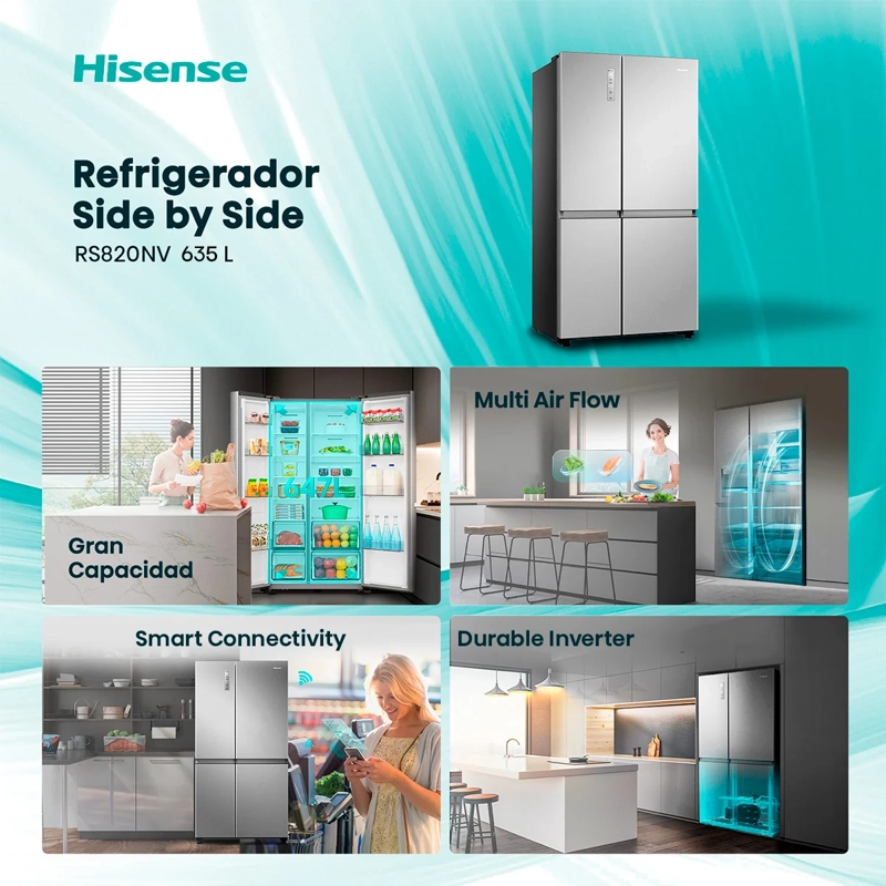 REFRIGERADOR SIDE BY SIDE HISENSE RS820NV 635L NO FROST ACERO - 4