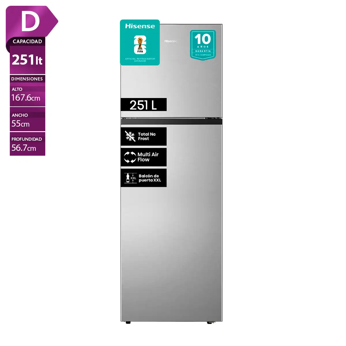REFRIGERADOR TOP FREEZER HISENSE RT320NV 246 L NO FROST ACERO - 1