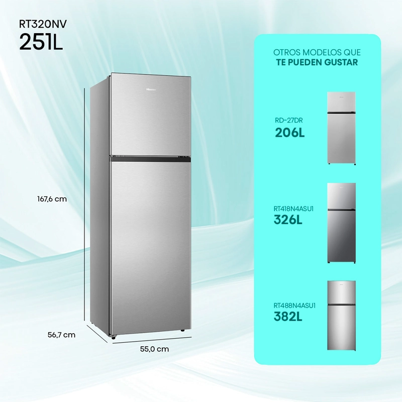 REFRIGERADOR TOP FREEZER HISENSE RT320NV 246 L NO FROST ACERO - 3