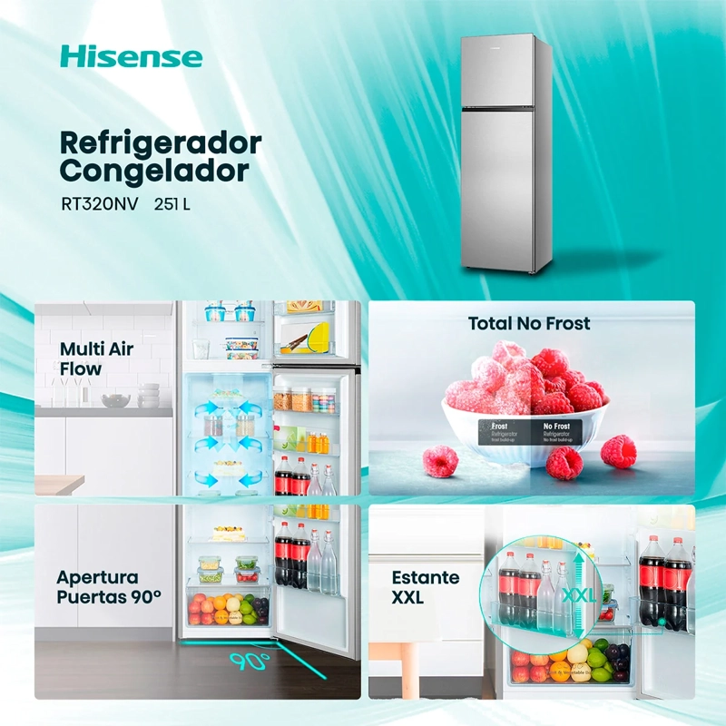 REFRIGERADOR TOP FREEZER HISENSE RT320NV 246 L NO FROST ACERO - 4