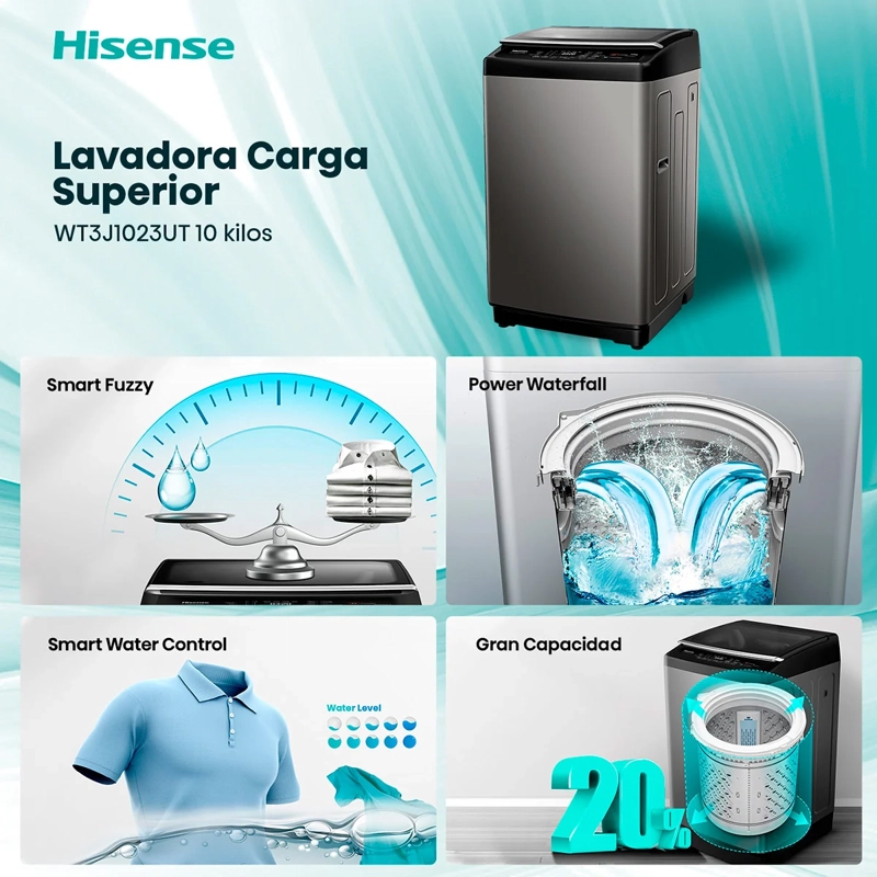 LAVADORA CARGA SUPERIOR HISENSE WT3J1023UT 10KG GRIS - 4