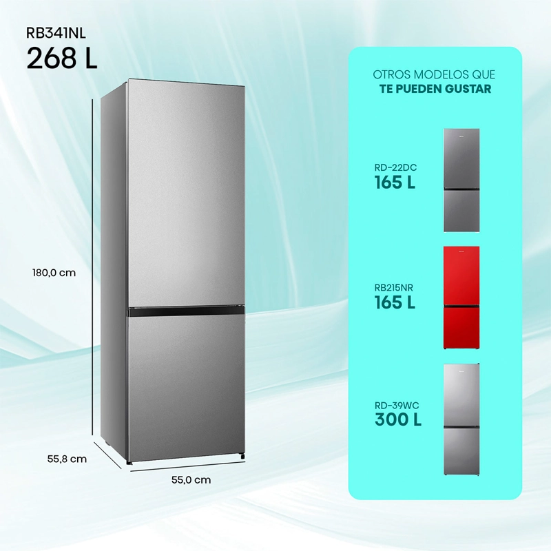 REFRIGERADOR BOTTOM FREEZER HISENSE RB341NL 262L FRIO DIRECTO PLATA - 3