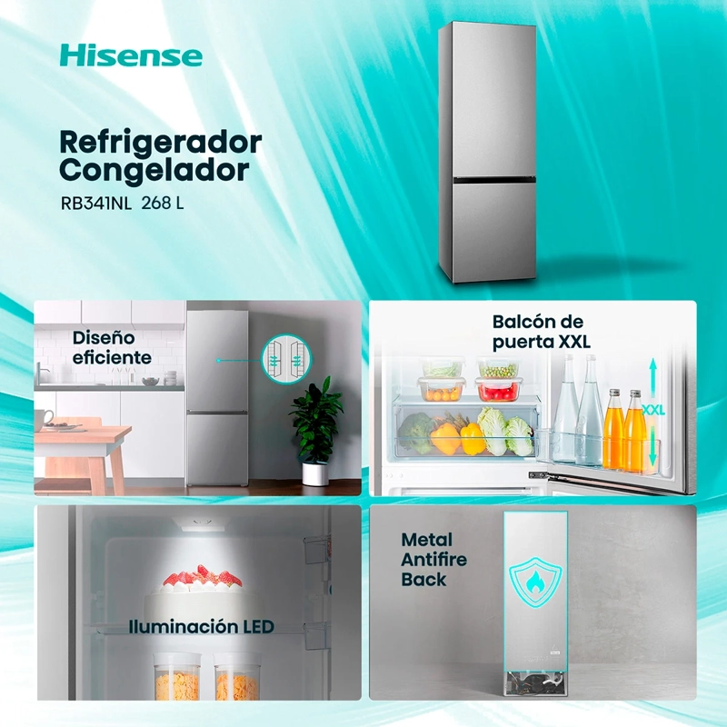 REFRIGERADOR BOTTOM FREEZER HISENSE RB341NL 262L FRIO DIRECTO PLATA - 4