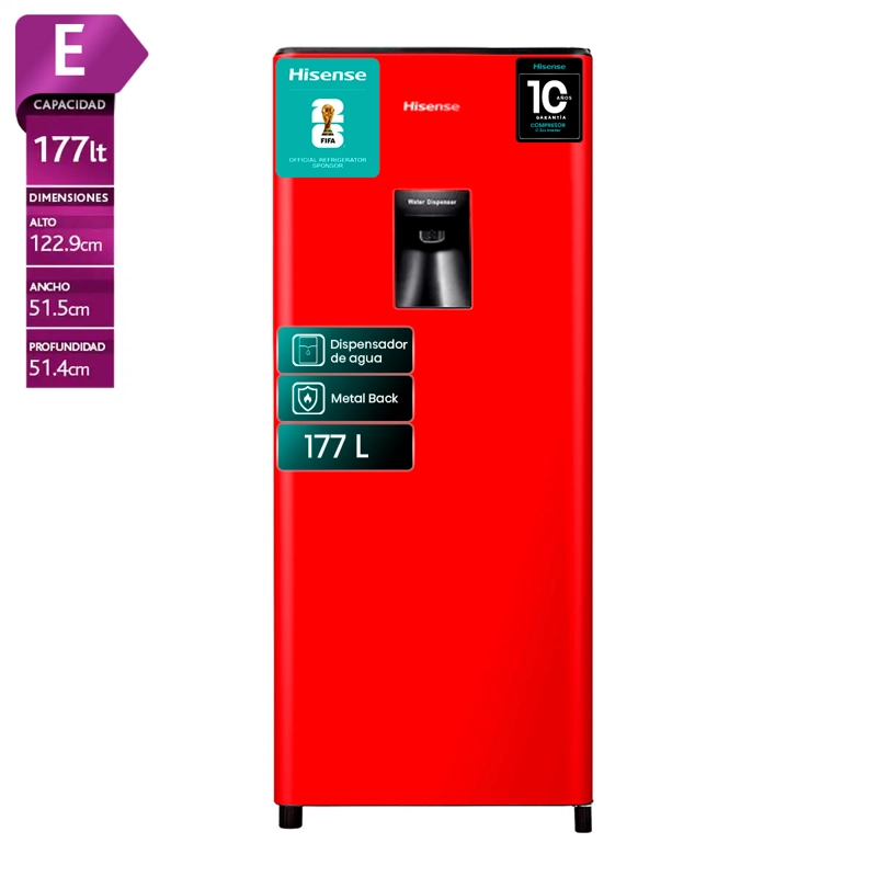 REFRIGERADOR MONOPUERTA HISENSE HRO179RD 177L FRIO DIRECTO ROJO
