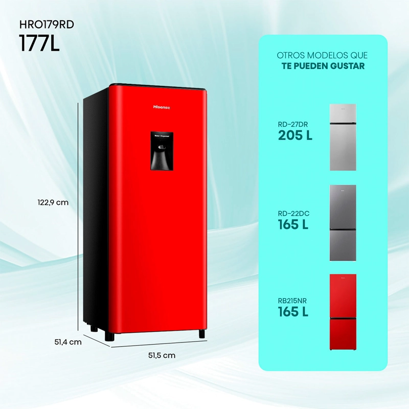 REFRIGERADOR MONOPUERTA HISENSE HRO179RD 177L FRIO DIRECTO ROJO - 3