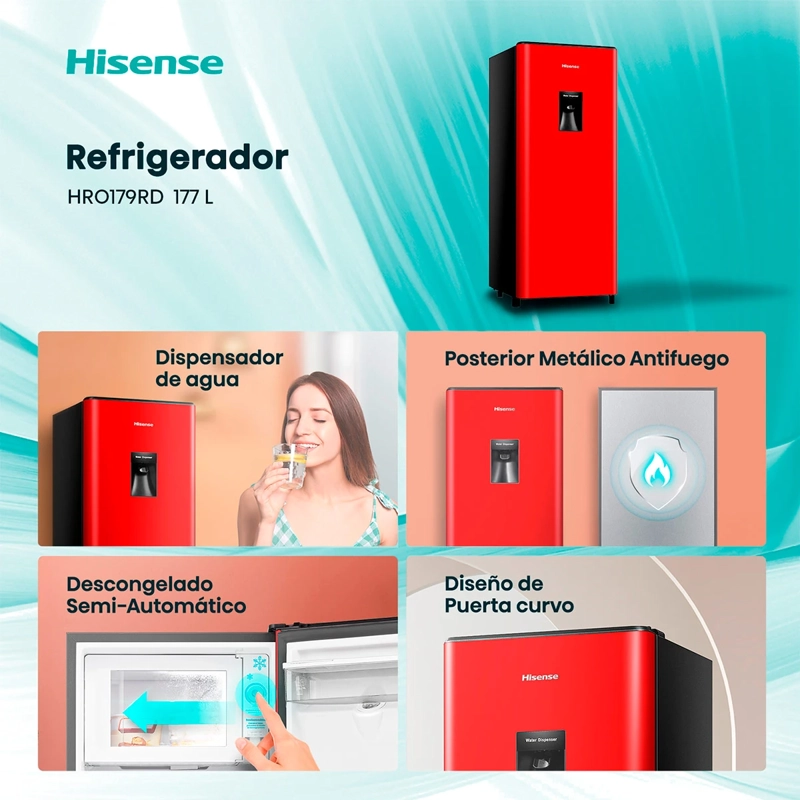 REFRIGERADOR MONOPUERTA HISENSE HRO179RD 177L FRIO DIRECTO ROJO - 4