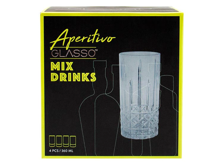 SET 4 VASOS GLASSO VINTAGE MIX DRINKS VIDRIO TRANSPARENTE - 3
