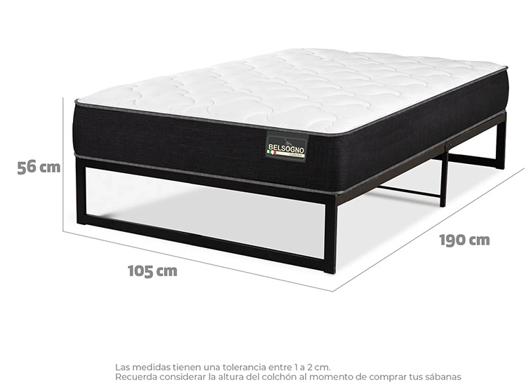 CAMA EUROPEA BELSOGNO IRON SMART PLUS 1.5 PLAZAS NEGRO - 3