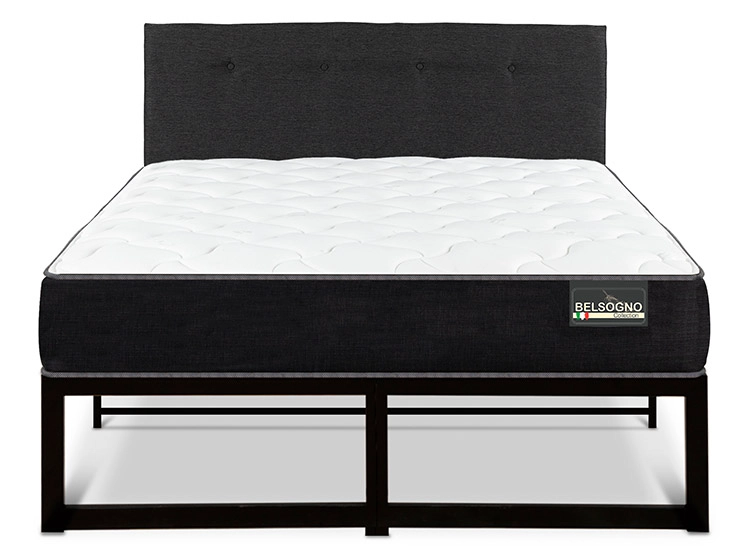 JUEGO DE DORMITORIO BELSOGNO CAMA EUROPEA IRON SMART PLUS 2 PLAZAS NEGRO + RESPALDO BLACK - 1