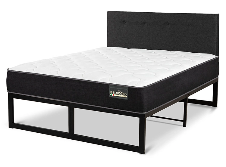 JUEGO DE DORMITORIO BELSOGNO CAMA EUROPEA IRON SMART PLUS 2 PLAZAS NEGRO + RESPALDO BLACK - 2