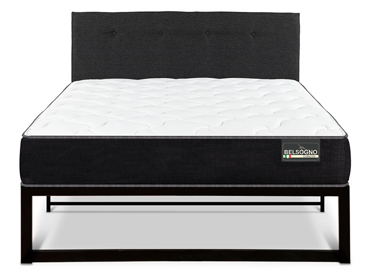 JUEGO DE DORMITORIO BELSOGNO CAMA EUROPEA IRON SMART PLUS 1.5 PLAZAS NEGRO + RESPALDO BLACK - 1