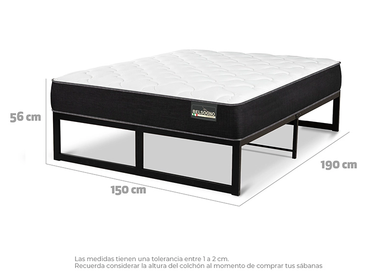 CAMA EUROPEA BELSOGNO IRON SMART PLUS 2 PLAZAS NEGRO - 3