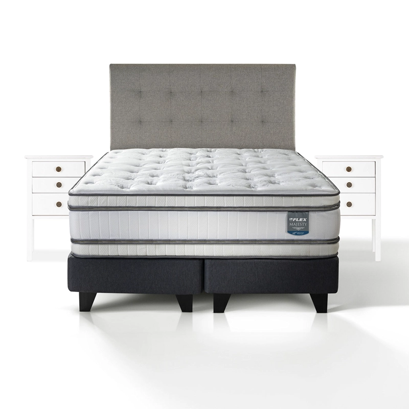 JUEGO DE DORMITORIO FLEX CAMA EUROPEA MAJESTY BD 2 PLAZAS + RESPALDO DESIGN GRIS + VELADORES ROMA - 1