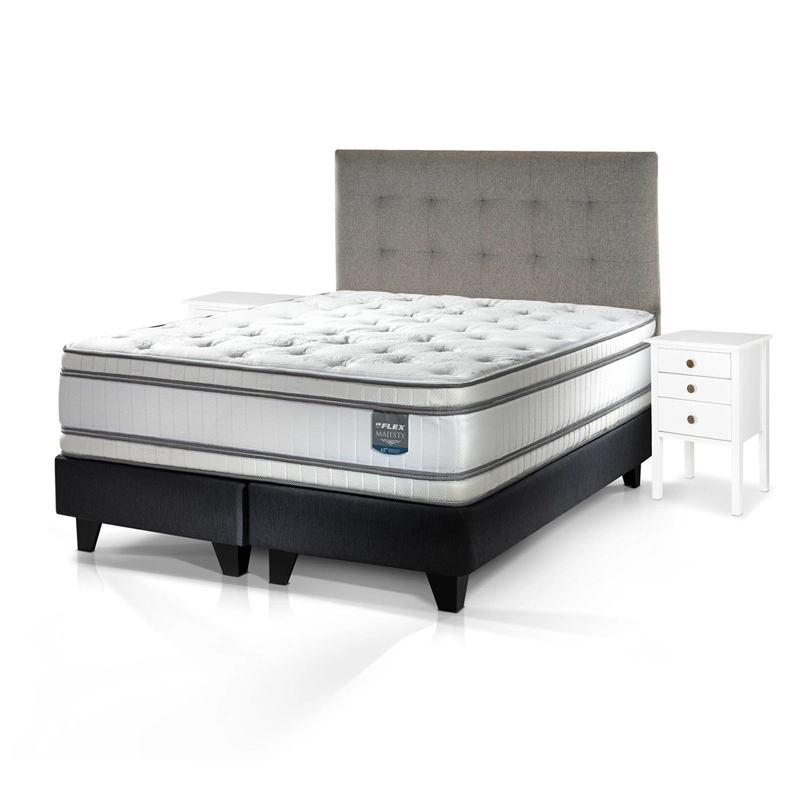 JUEGO DE DORMITORIO FLEX CAMA EUROPEA MAJESTY BD 2 PLAZAS + RESPALDO DESIGN GRIS + VELADORES ROMA - 2