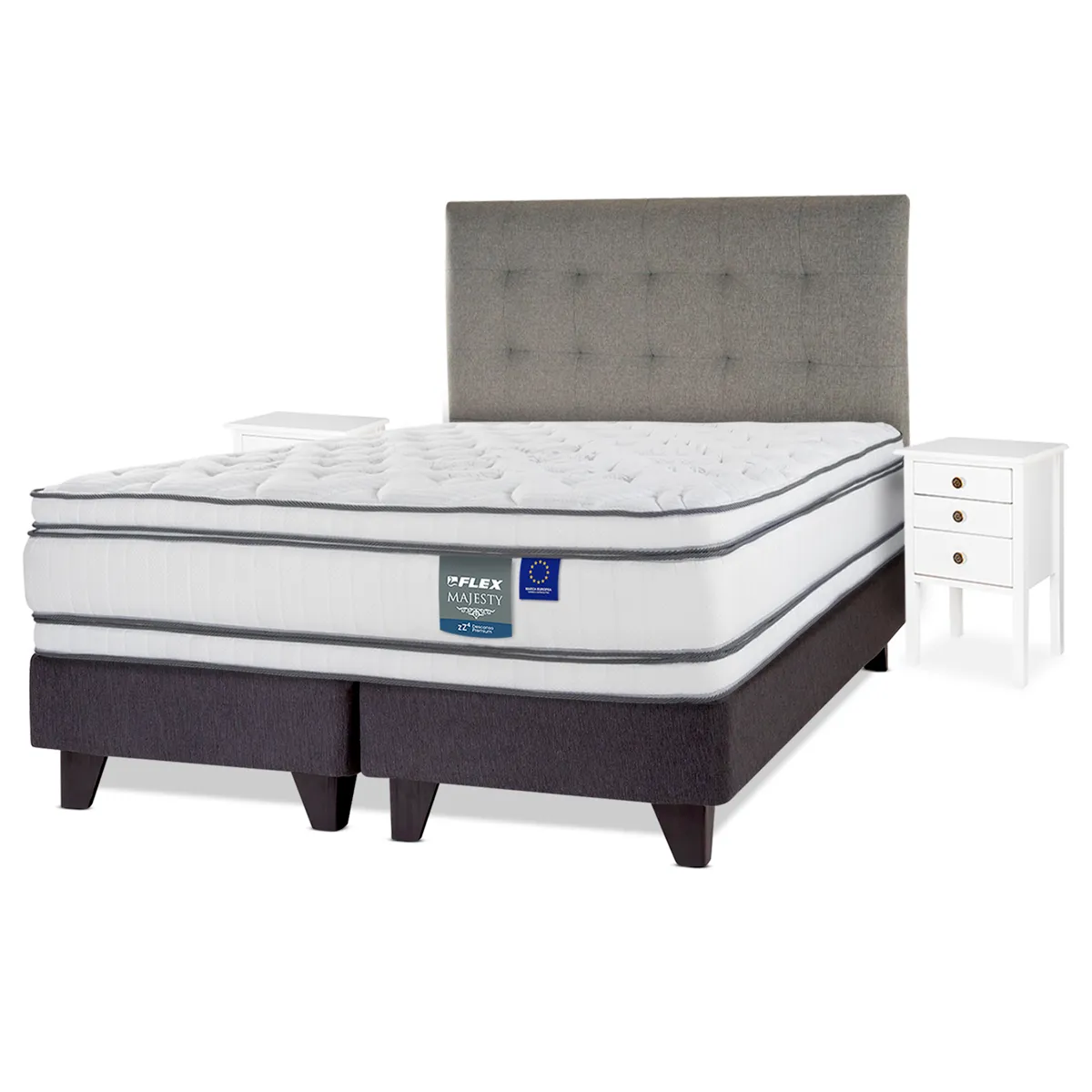 JUEGO DE DORMITORIO FLEX CAMA EUROPEA MAJESTY BD 2 PLAZAS + RESPALDO DESIGN GRIS + VELADORES ROMA - 2
