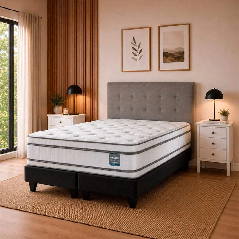 JUEGO DE DORMITORIO FLEX CAMA EUROPEA MAJESTY BD 2 PLAZAS + RESPALDO DESIGN GRIS + VELADORES ROMA - 5