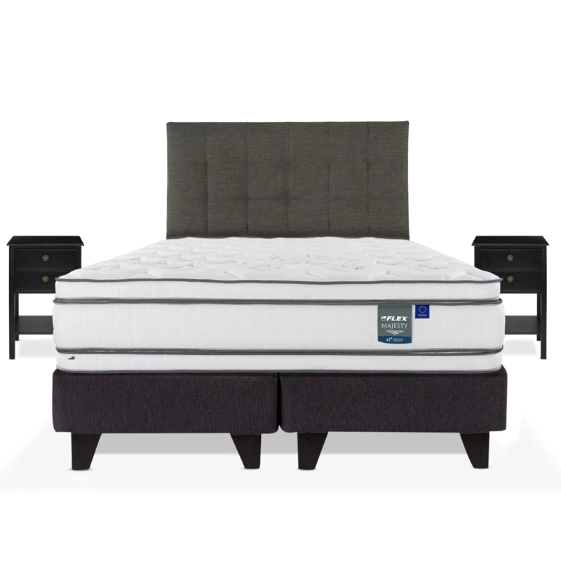 JUEGO DE DORMITORIO FLEX CAMA EUROPEA MAJESTY BD 2 PLAZAS + RESPALDO DESIGN GRAFITO + VELADORES ROVER - 1