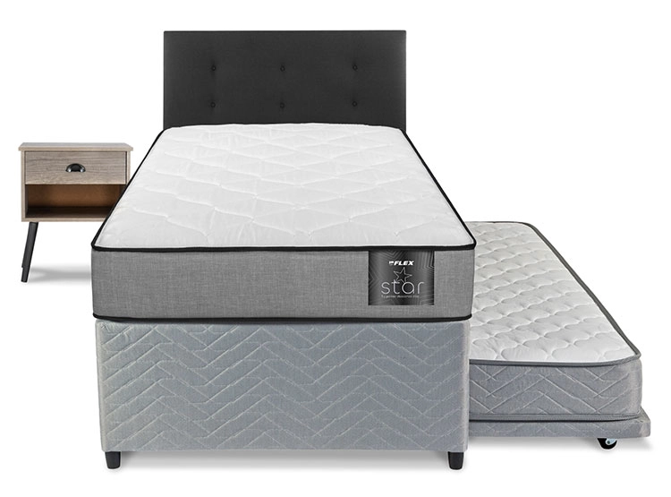 JUEGO DE DORMITORIO FLEX CAMA DIVAN STAR 1 PLAZA GRIS + RESPALDO ROYAL + VELADOR ROCK - 1
