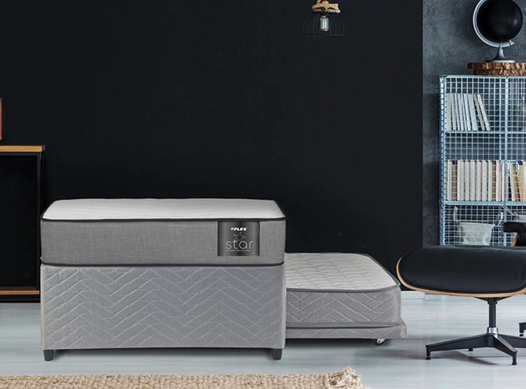 JUEGO DE DORMITORIO FLEX CAMA DIVAN STAR 1.5 PLAZAS GRIS + RESPALDO ROYAL - 5