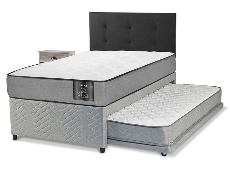 JUEGO DE DORMITORIO FLEX CAMA DIVAN STAR 1.5 PLAZAS GRIS + RESPALDO ROYAL + VELADOR ROCK - 2