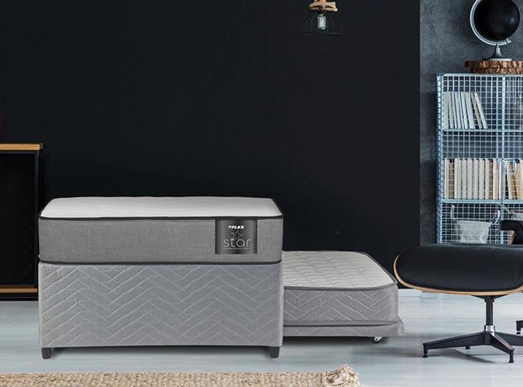 JUEGO DE DORMITORIO FLEX CAMA DIVAN STAR 1.5 PLAZAS GRIS + RESPALDO ROYAL + VELADOR ROCK - 5