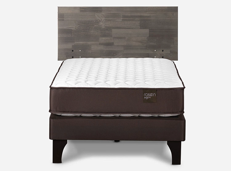 JUEGO DE DORMITORIO ROSEN CAMA EUROPEA ERGO T NEW 1.5 PLAZAS CAFÉ + RESPALDO TABOR GRIS - 1