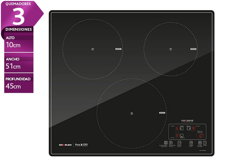 ENCIMERA ELÉCTRICA PLACAS DE INDUCCIÓN SINDELEN 3 PLATOS CEI-4342NG