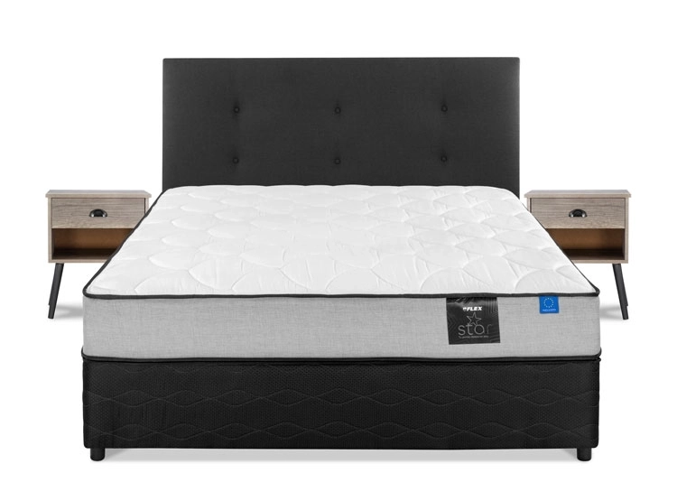 JUEGO DE DORMITORIO FLEX CAMA AMERICANA STAR BD 2 PLAZAS GRIS + RESPALDO ROYAL + VELADORES ROCK - 1