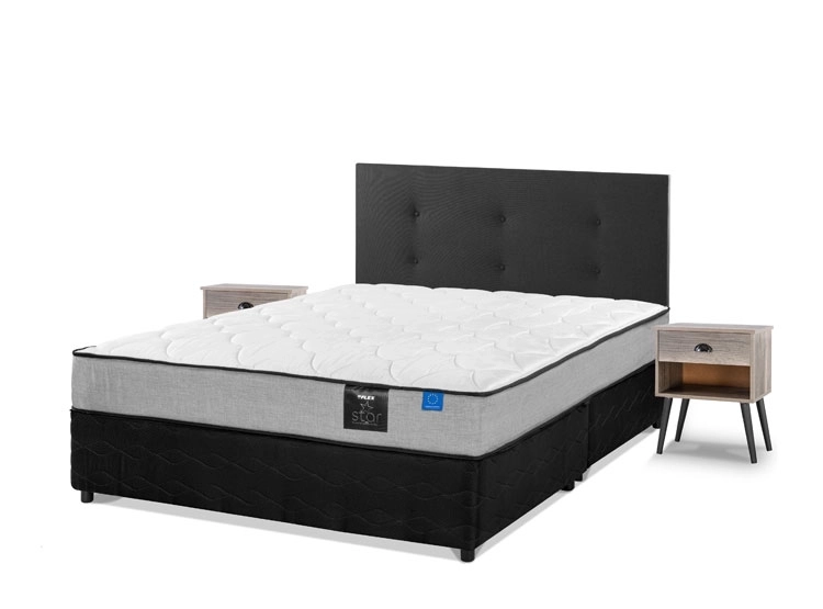 JUEGO DE DORMITORIO FLEX CAMA AMERICANA STAR BD 2 PLAZAS GRIS + RESPALDO ROYAL + VELADORES ROCK - 2