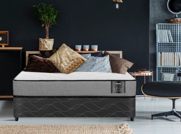 JUEGO DE DORMITORIO FLEX CAMA AMERICANA STAR BD 2 PLAZAS GRIS + RESPALDO ROYAL + VELADORES ROCK - 5