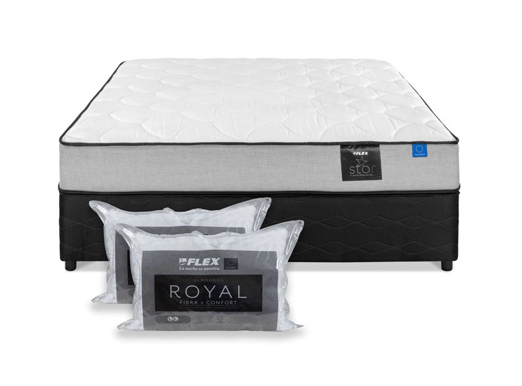 JUEGO DE DORMITORIO FLEX CAMA AMERICANA STAR BD 2 PLAZAS GRIS + ALMOHADAS - 1