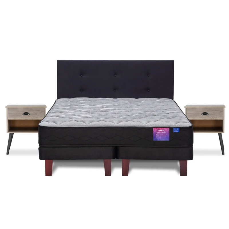 JUEGO DE DORMITORIO FLEX CAMA EUROPEA THERAPEDIC PLUS KING NEGRO + RESPALDO ROYAL + VELADORES ROCK - 2