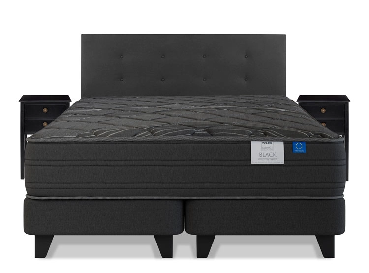 JUEGO DE DORMITORIO FLEX CAMA EUROPEA BLACK KING GRIS + RESPALDO ROYAL + VELADORES ROVER - 1