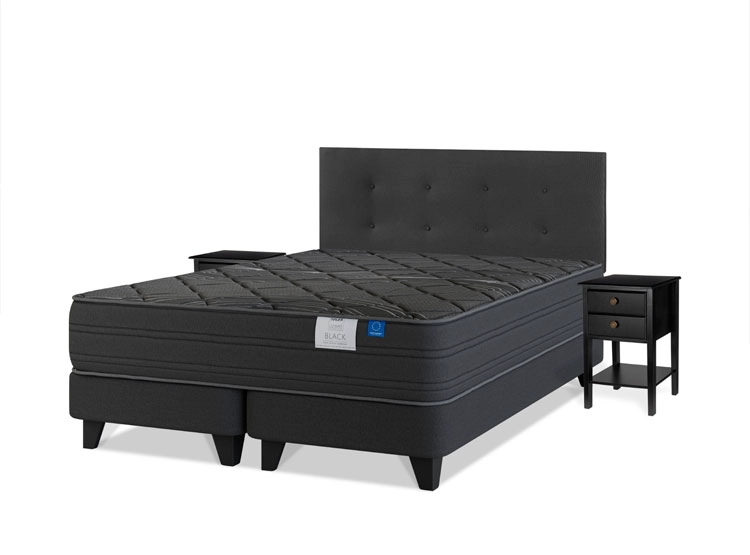 JUEGO DE DORMITORIO FLEX CAMA EUROPEA BLACK KING GRIS + RESPALDO ROYAL + VELADORES ROVER - 2