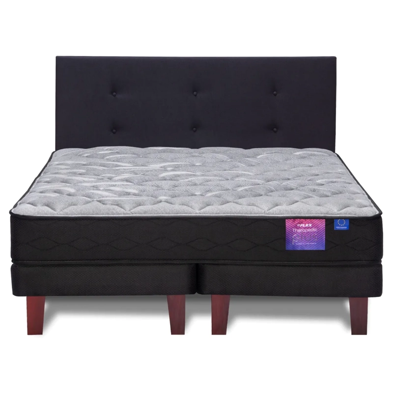 JUEGO DE DORMITORIO FLEX CAMA EUROPEA THERAPEDIC PLUS KING NEGRO + RESPALDO ROYAL - 2