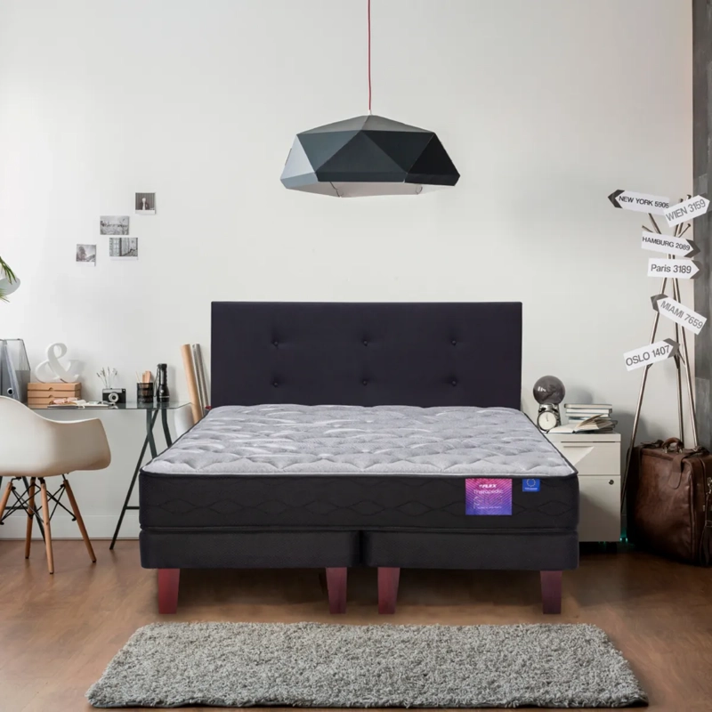 JUEGO DE DORMITORIO FLEX CAMA EUROPEA THERAPEDIC PLUS KING NEGRO + RESPALDO ROYAL - 6
