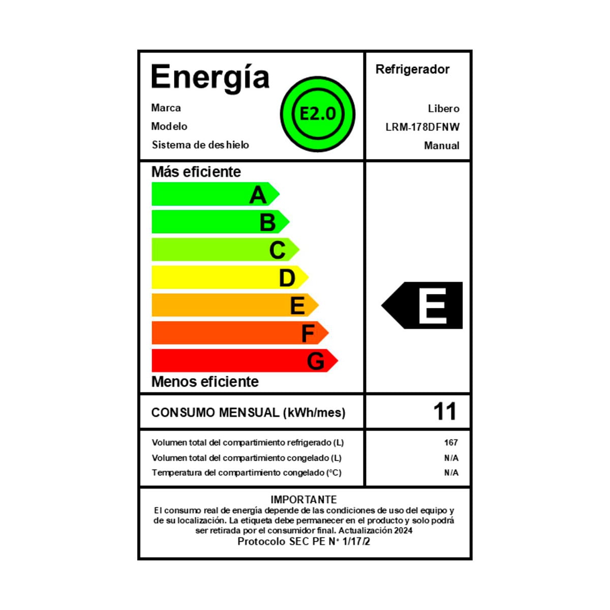 REFRIGERADOR MONOPUERTA LIBERO LRM-178DFNW 167L FRIO DIRECTO NEGRO - 11