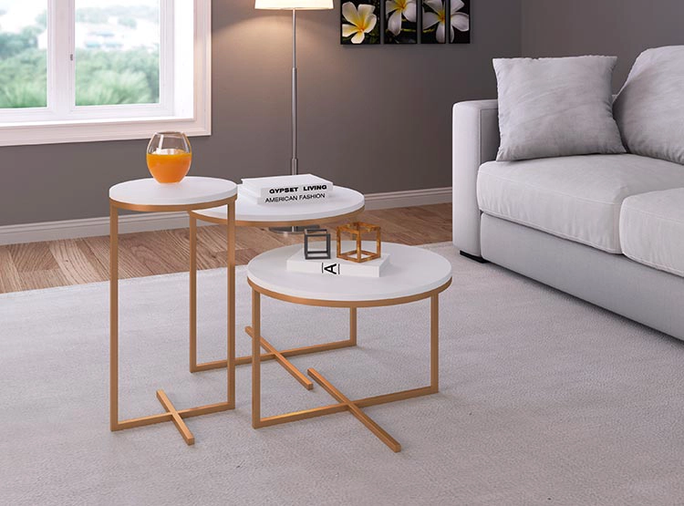 SET 3 MESAS DE CENTRO DECOCASA VOLPI DORADO 50 X 50 CM - 3