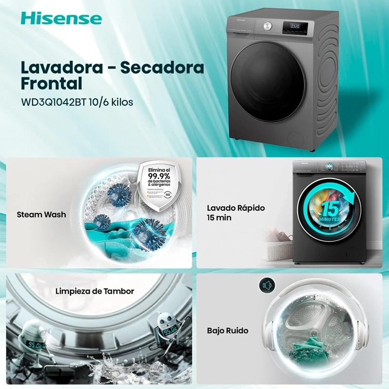 LAVADORA SECADORA HISENSE WD3Q1042BT 10KG/6KG GRIS - 4
