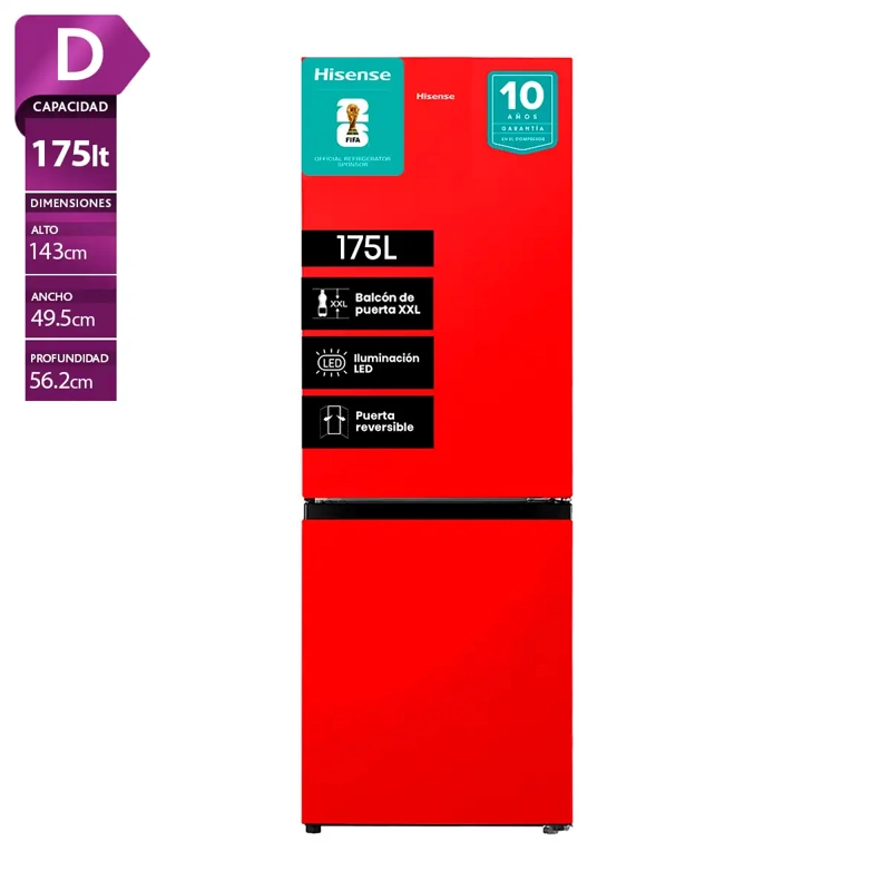 REFRIGERADOR BOTTOM FREEZER HISENSE RB215NR 165L FRÍO DIRECTO ROJO