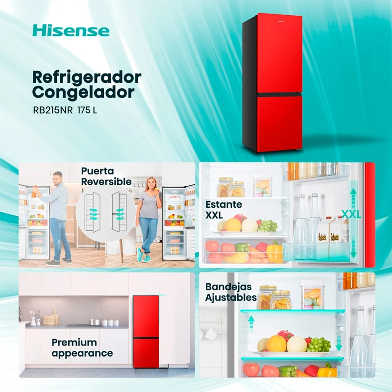 REFRIGERADOR BOTTOM FREEZER HISENSE RB215NR 165L FRÍO DIRECTO ROJO - 4
