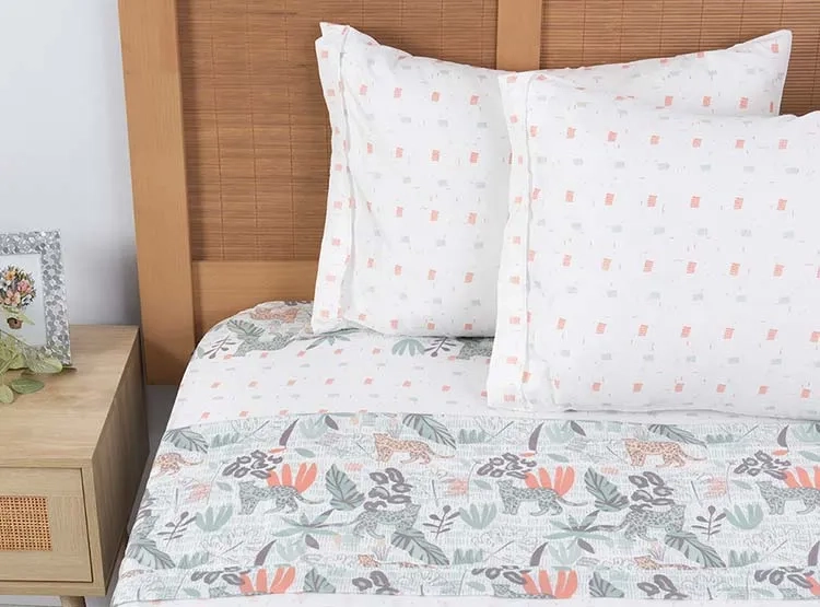 JUEGO DE SABANAS PLUMETTI ACACIA 2 PL CREMA ESTAMPADA - 1